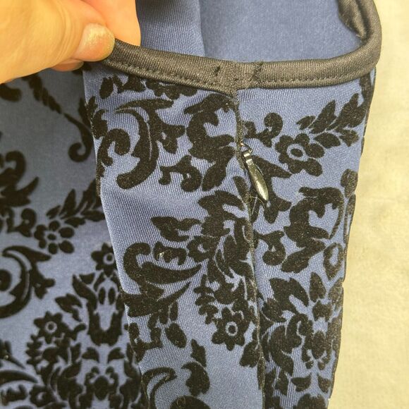 Enfocus Studio Dress Womens 10 Blue Damask Cut Out Velvet Fit & Flare Halter - Picture 4 of 12